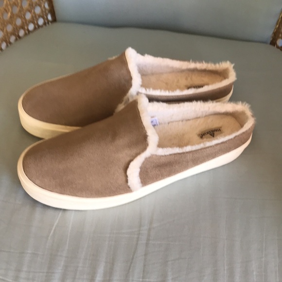 Staheekum stone suede faux fur slip on mules, slippers comfy soft cozy size 9 - Picture 1 of 16